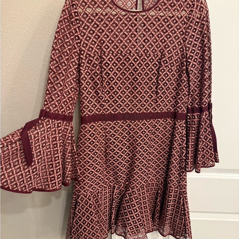 Cinq a Sept Elegant Burgundy Patterned Dress